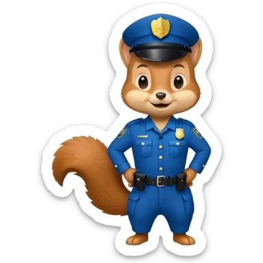 full body squirrel police officer emoji, blue uniform, standing sticker
