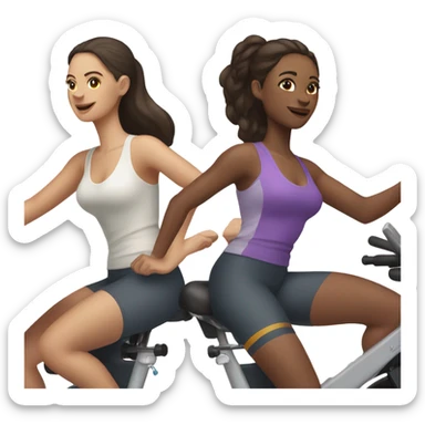 Two white skinned brunette ladies at spin class, but light skin sticker
