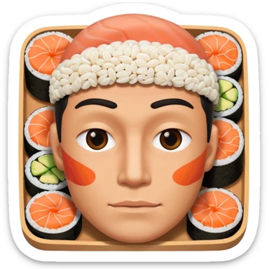 Make a man with no shirt with a face made of sushi sticker