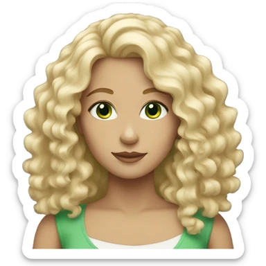 White Woman with curly blond long hair green eyes sticker
