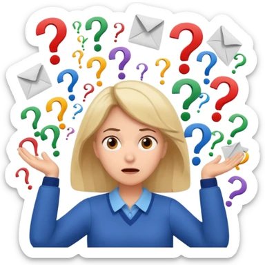 A kindergardenteacher with an overwhelmed expression, surrounded by flying papers and question marks. sticker