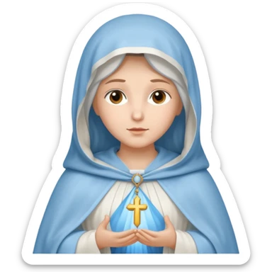 virgen maria catolica con vestido blanco y manto azul celeste de tes clara sticker