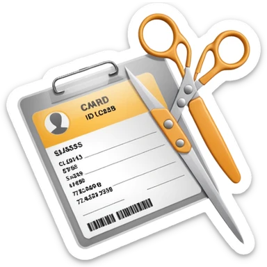 Scissors cutting an ID card in 2 parts.hyper realistic sticker