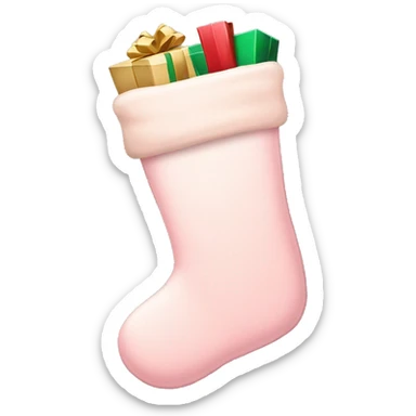Light pink christmas stocking with beige presents inside sticker