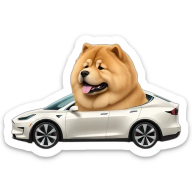 Chow chow in a tesla sticker