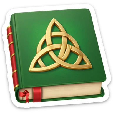 a green closed book with a golden triquetra on it with a red ribbon between the paged sticker