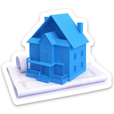 blueprint paper with a house drawing, simple sticker