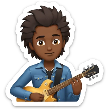 Musician's face and torso, confident smirk, half-closed eyes looking up, eyebrows showing confidence, rockstar hairstyle, no guitar, expression shows he's thinking about future success sticker