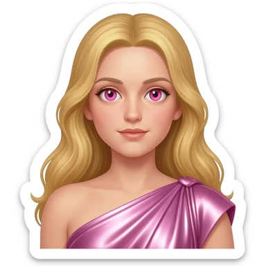 Venus from Roman Mythology with pink eyes, long blonde hair, pink metallic peplos sticker