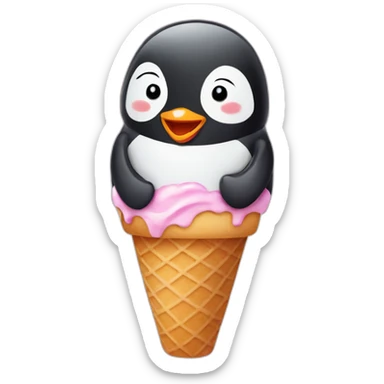 A cute penguin in an ice cream cone sticker
