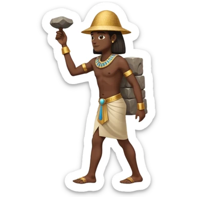 fullbody ancient Egyptian worker carrying a rock block on their back, no fancy hat sticker