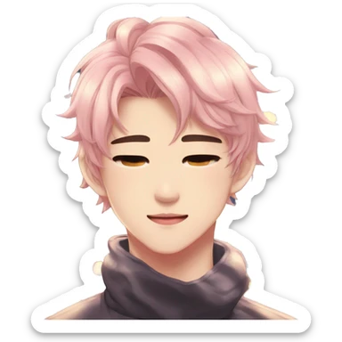 Gorgeous bright sparkly romantic Asian anime gentle man with blushing face aesthetic trending style outside sticker