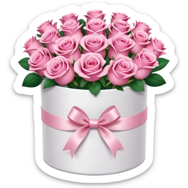 bouquet of pink 15 roses in a round white box sticker