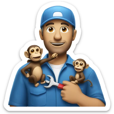 Mechanic with monkey face sticker
