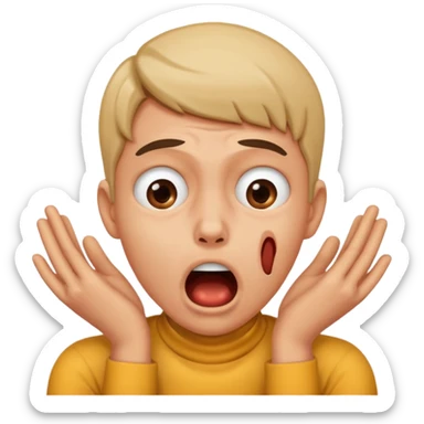 A person hands choking themself on their neck and make their face look crazy sticker