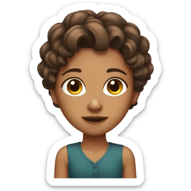 A tanned girl with brown eyes, short brown wavy hair sticker