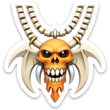 barbarian necklace object icon, necklace made of bones and fangs, rugged tribal jewelry, 3D cartoon, mobile game icon style, centered, clean background, no text, no watermark sticker