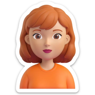 memoji style portrait of a woman with ginger hair, wearing an auburn colored shirt sticker