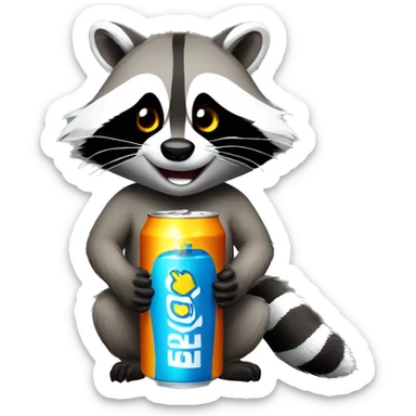 raccoon drinking energy drink sticker