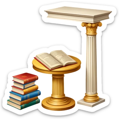 An icon featuring a paint palette, a sculpture, and a book, symbolizing the study of culture and art. The design includes a classical column and a canvas, representing art history and cultural exploration. Transparent background highlights the connection between creativity and history. sticker
