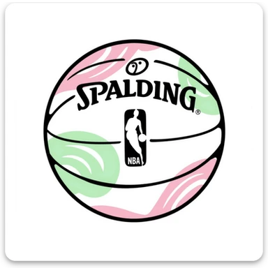 Spalding basketball with NBA logo, white color with pastel pink and green swirls pattern sticker