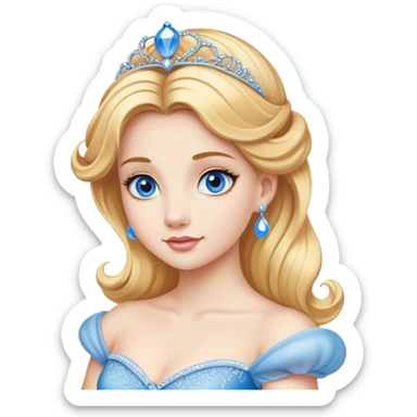 Cinematic Realistic Noble Cinderella Portrait, depicted with porcelain skin rendered in lifelike detail and soft, natural lighting that highlights every delicate nuance. Her intricately styled golden-blonde hair is arranged in an elegant updo, and her deep, expressive blue eyes radiate quiet determination. She wears her classic ball gown with rich fabric textures and delicate folds catching the light beautifully, all set against a subtly glowing, natural background that captures the essence of timeless royal grace. sticker