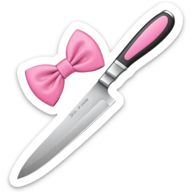 Kitchen knife with a pink bow tied around the handle, emoji style, simple, flat vector, white background, only one object sticker
