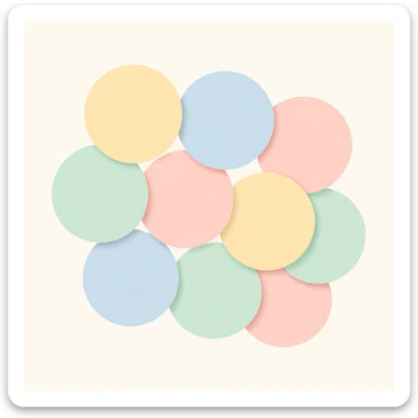 Arrange the pastel multicolor dots in a tight cluster, overlapping slightly, keeping the style soft and cheerful with no background. The style should be soft and cheerful pastel colors. sticker