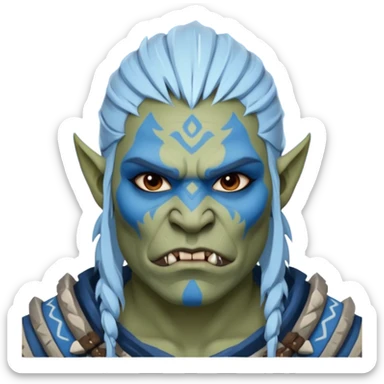 Fantasy orc portrait emoji, white and blue frost war paint on face, harsh winter warrior mood, strong expression, minimal tribal design, clean readable emoji style, male/female variant
 sticker
