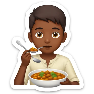 Indian boy eating curry sticker