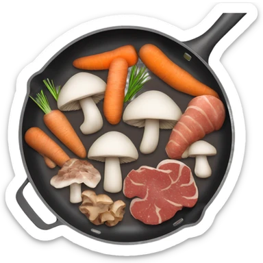 mushroom, carrots meat pieces   in pan in air sticker