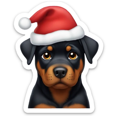 Rottweiler puppy wearing a chrismas cap sticker