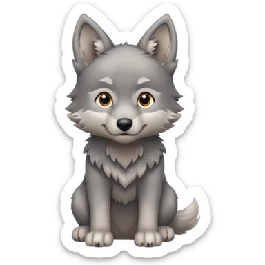 Wolf pup with soft fur and alert ears, half body, standing sticker