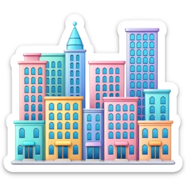  colorful shiny glossy pastel buildings scenery scene   sticker