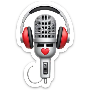 Create a dynamic and energetic emoji that represents beatboxing. The design should feature a stylized microphone with sound waves emanating from it, symbolizing vocal percussion and rhythm. Add elements like headphones or a subtle speaker to emphasize the music production aspect. Use bold colors like black, white, and red to convey the intensity and creativity of beatboxing. The background should be transparent. sticker