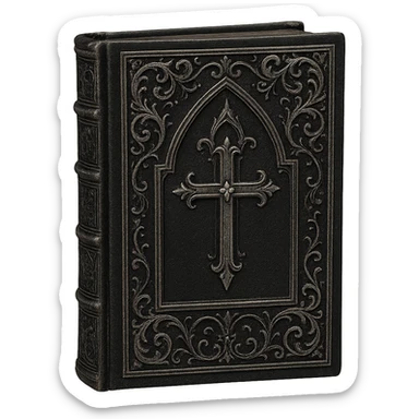 gothic book, black cover with silver details, no background sticker