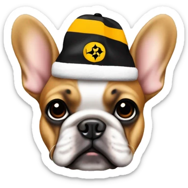 Fawn frenchie wearing a Pittsburgh Steelers hat sticker