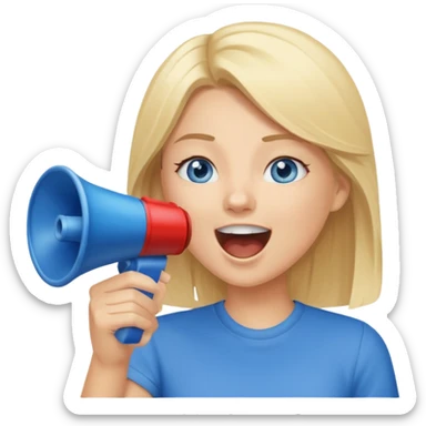  blue eyes blonde girl yelling into megaphone smiling sticker