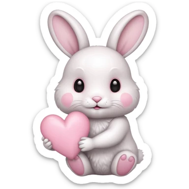 White bunny holding a light pink heart sticker