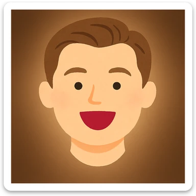 Create an image of Leonardo DiCaprio's head in the style of the reference image which is Irasutoya-inspired, simple cartoon with soft colors and a friendly expression. The character should have no glasses, short light brown hair, no earrings, and no braids. Maintain the simple and friendly cartoon style with soft colors as in the reference. sticker