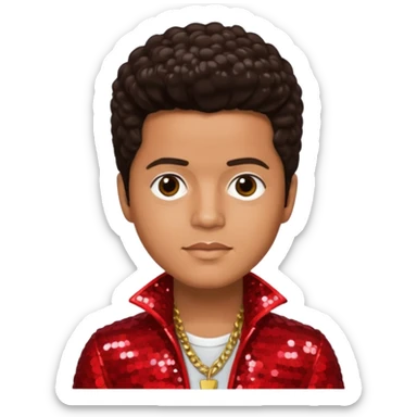 Bruno Mars with dark brown hair, red sequin outfit sticker