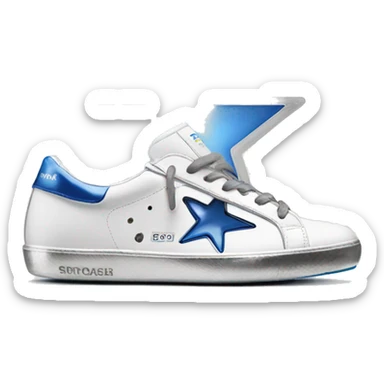golden goose sneaker white with silver star and blue heel sticker