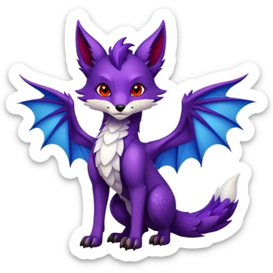 Fox dragon hybrid face front full body dark purple and blue and red sticker