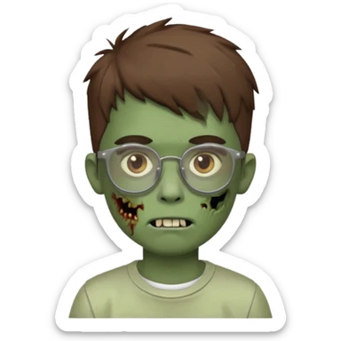 boy zombie with a brown wolfcut haircut and glasses sticker