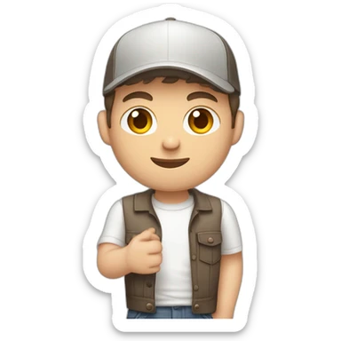 Pale skinned fit Man with dark brown hair in a light gray cap, dark brown jeans, brown polo and white T-shirt keeping a pasted with tape white box into his hands sticker