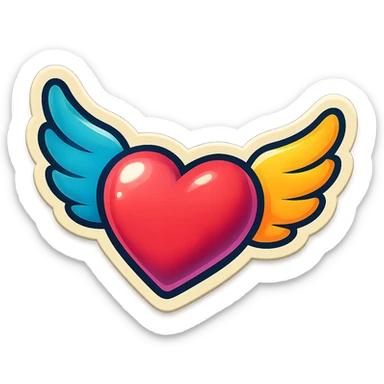 retro sticker style heart with wings, bold and playful sticker