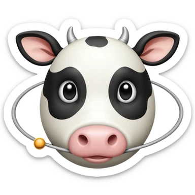 Cartoon cow face on one side of planet Saturn, with the planetary rings around the middle and tiny cow legs sticking out from the bottom sticker