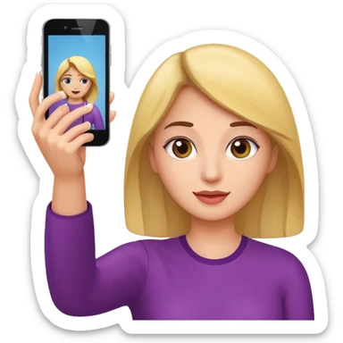  woman holding her phone having selfie sticker