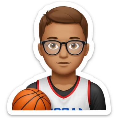 athlete with eyeglass with basketball shirt sticker