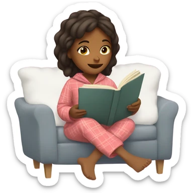 Brown girl reading book with cozy pijama sticker